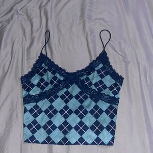 Blue Plaid Lacey Tank Top